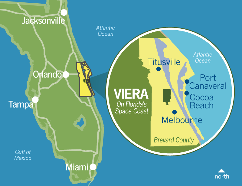 Florida Map with Viera FL location Space Coast