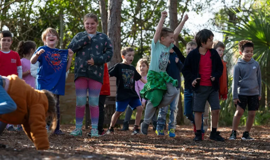 Group of children at the zoo winter camp