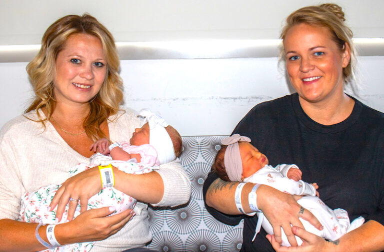 Sarah Doak and Tia Thomas with babies