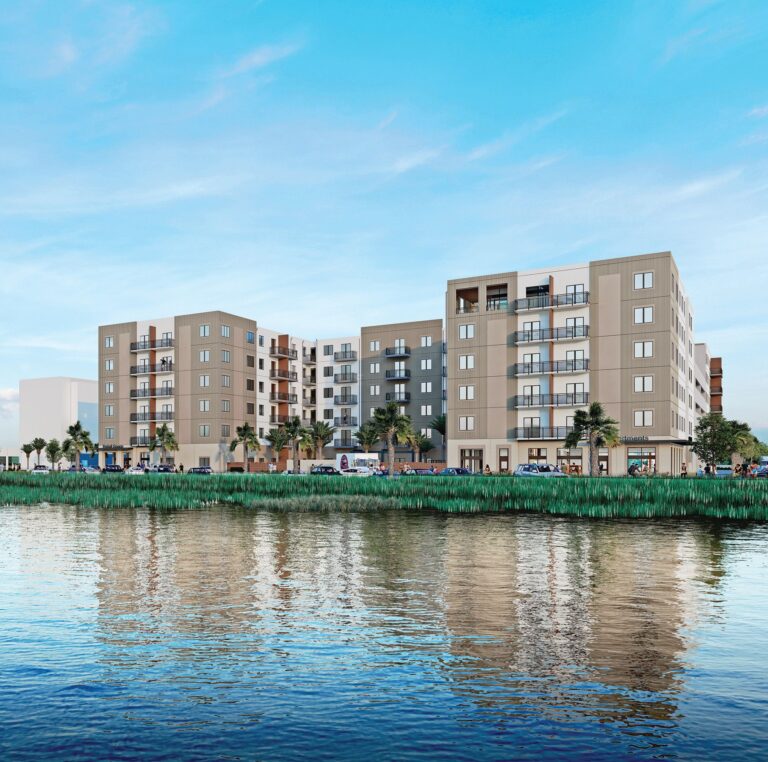 Luna Apartment Building and reflection on the water