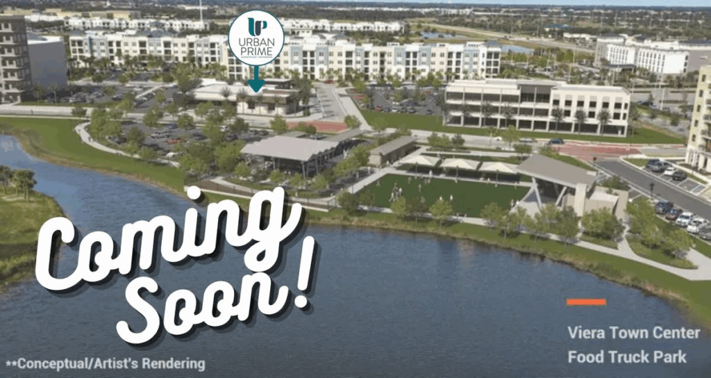 Aerial photo of the new shopping center with texting saying "Coming Soon"